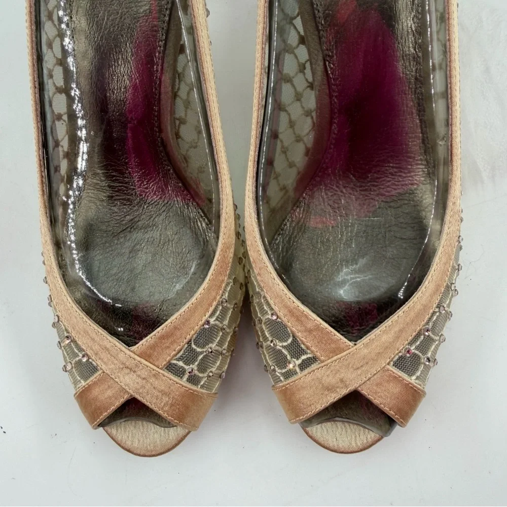 Adrianna Papell Zandra Beaded Lace -SZ 7M- Crystal Embellishments Peep Toe Pumps